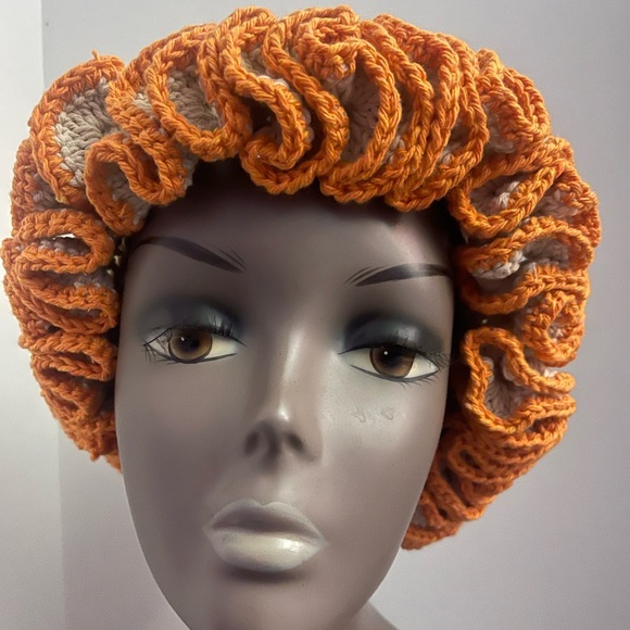 Crochet drawstring sassy Handmade Ruffle Bucket Swirl Fall Hat - Picture 8 of 9